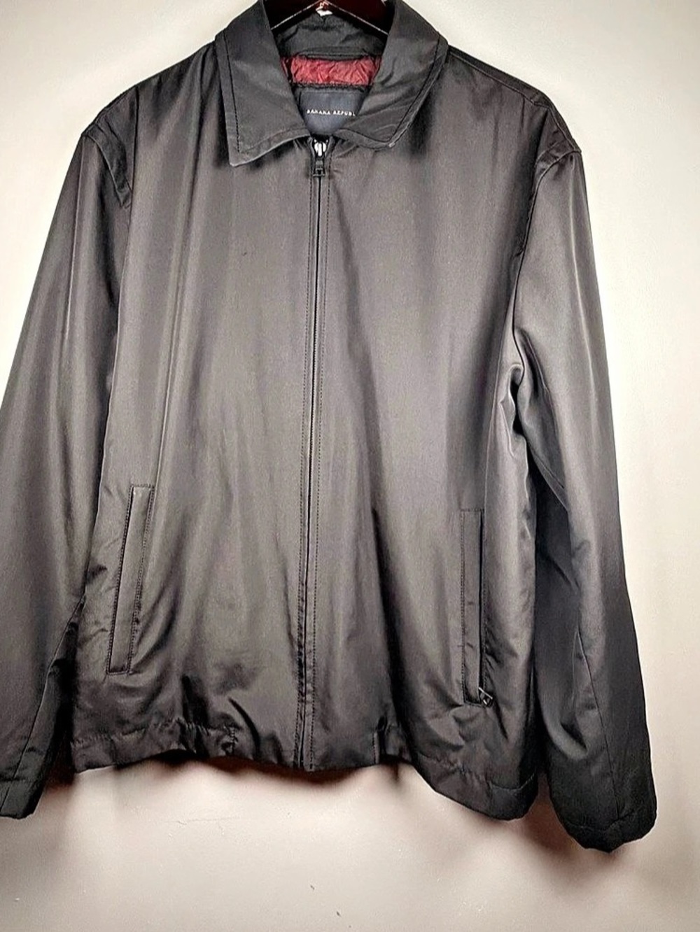 Vintage Y2K 2004 Banana Republic Men's L Black Full Zip Jacket Burgundy Lined